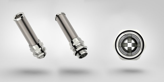 Förskruvning med böjskydd och optimalt skydd mot elektromagnetiska störningar Förskruvning med böjskydd och optimalt skydd mot elektromagnetiska störningar